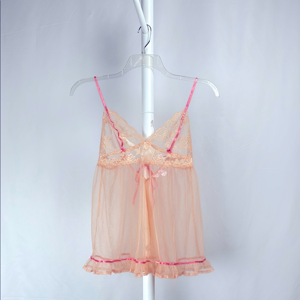 Victoria’s Secret Peach Floral Babydoll Lingerie Sheer Chemise Sexy Women’s XS